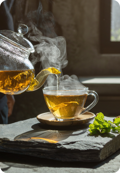 Ashwagandha tea ready to be served with spearmint.